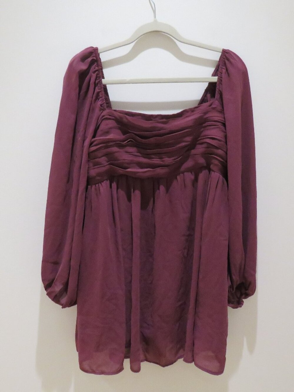 ABERCROMBIE & FITCH Emerson Chiffon Puff Sleeve Mini Dress in Mauve Large Petite - Picture 2 of 11
